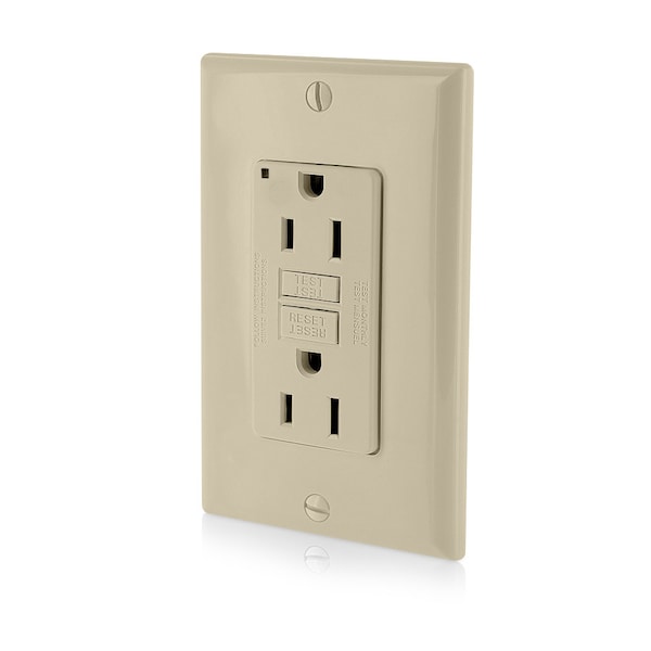 Leviton GFCI Receptacle, 15A, 125Vac, 5-15R, Ivory GFNT1-I - main